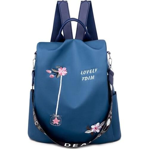 Casual Oxford Cloth Women Backpack Flower Embroidered Female Shoulder School Book Bags Daily Travel Anti-Theft Bagpack Rucksack