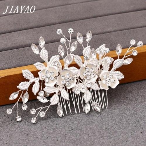 Silver Color Rhinestone Flower Hair Comb Wedding Bride Hair Accessories Ladies Women Hair Comb Jewelry Headpiece