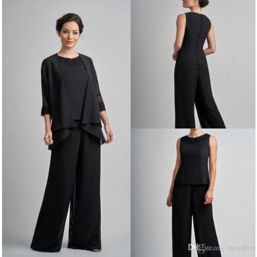 Plus Size Chiffon Mother of the Bride Suits Three Pieces Garment Dress Evening Wear Custom Made Long Pants Suits For Wedding