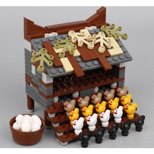 MOC Farm House Building Blocks City Animal Chicken DIY Plant Eggs Minifigs Accessories Parts Food Model Bricks Toy for Children