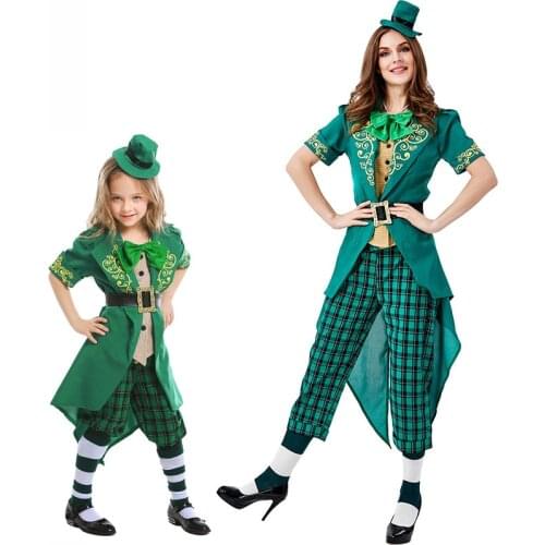 St. Patricks Day Irish Leprechaun Cosplay Costumes Full Set For Girls Woman Green Spirit Dress Halloween Party Cosplay Costume