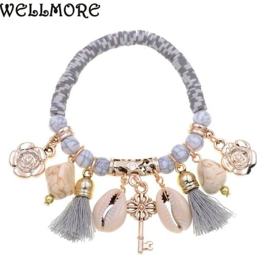 WELLMORE Elastic line lace-up trendy bracelet stone beaded bracelet shell tassels bracelets for women jewelry wholesale