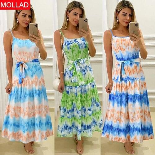 Womens 2021 Spring and Summer Fashion Sexy Water Ripple Printed Suspender Dress Sleeveless Slim Dress