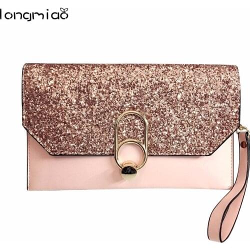Longmiao Women Evening Clutch Bags Lady Handbags Sequined Day Clutch PU Envelope Evening Bags Shining Girls Chain Crossbody Bags