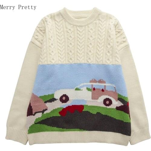 Harakuju Cartoon Embroidery Women Knitted Pullover Sweaters 2021 Summer Vintage Minimalist O-neck Casual Female Basic Warm Top