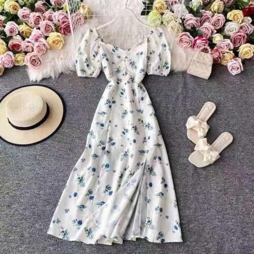 Cotton Split White Long Dress Women Summer Floral O-neck Korean Fashion Maxi Linen Party Vestidos De Mujer Casual Robe Femme
