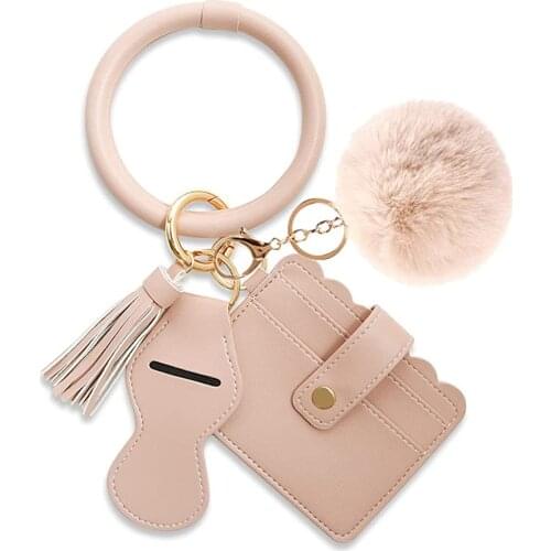 1SET Wristlet Key Ring Card Holder Key Chain Bracelet Chapstick Holder Pocket Credit Card Holder Wallet