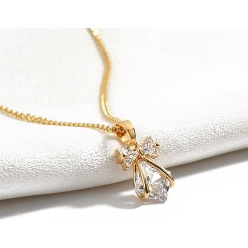 2PCS zircon Bow Necklace Pendant Charms For Jewelry Findings Making DIY Earrings copper 18K Gold Plated accessories