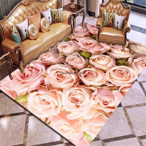 3D Printing Carpet Rose Flower Carpet Multicolor Pink Red Wedding Carpet Non-slip Living Room Carpet Big Girl Room Mat