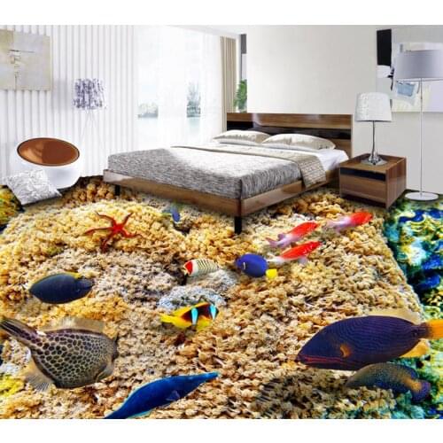 3D stereoscopic wallpaper 3d flooring beautiful tropical fish 3d stereoscopic wallpaper custom plastic pvc vinyl flooring