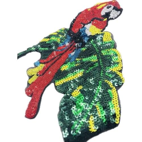 Clothing Accessories Large Parrot Sequins Applique Sew On Patch DIY Embroidered Applique Bling Parrot for Decoration