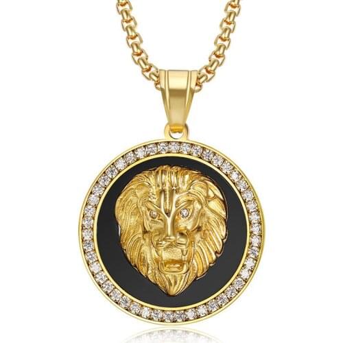 Gold silver color Charm Iced Out Bling Lion Head Pendants Necklaces Stainless Steel Chain Rock Jewelry Gift For Men hip hop