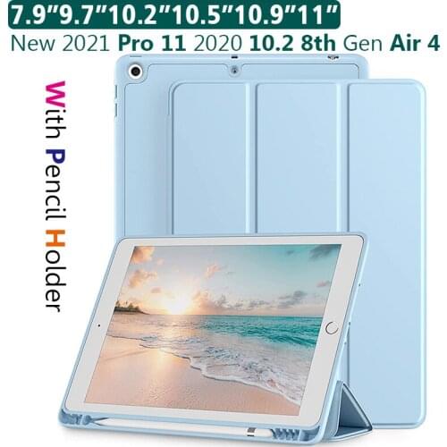 Case For 2020 iPad 10.2 8th 2018 2017 9.7 Mini 5 2021 Pro 11 10.5 Air 3 4 Smart Cover With Pencil Holder iPad 5th 6th Generation