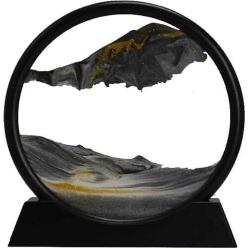 Moving Sand Art Picture Round Gl 3D Deep Sea Sandscape in Motion Display Flowing Sand Frame(7inch)