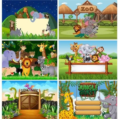 Children Kids Baby Birthday Photography Backdrops Cartoon Animals Zoo Photography Backgrounds For Photo Studio 2020108YAX-01