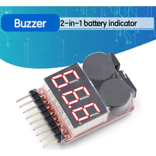 For 1-8S Lipo/Li-ion/Fe Battery Voltage 2IN1 Tester Low Voltage Buzzer Alarm