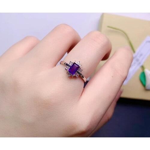 Natural Amethyst Ring for Women Party Fine Jewelry S925 Sliver 4*6MM Square Cuted Gemstones With Certificate February Birthstone