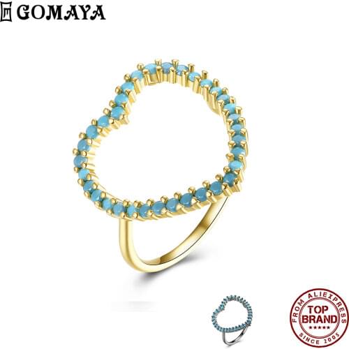 GOMAYA Fashion Romantic Women Rings Heart Shape Kallaite Ring Party Festival Fashion Valentines Day Jewelry Gift Accessories
