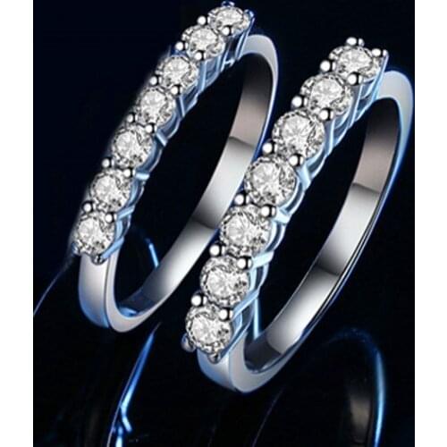 National standard 925 silver Korean personality row ring female European and American popular seven-diamond five-diamond Mozanst