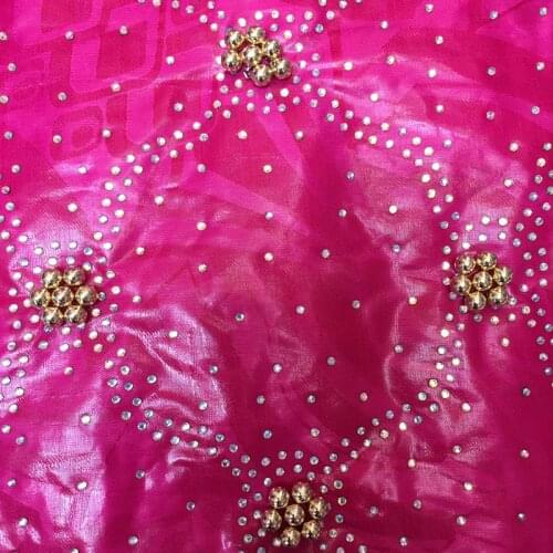 Red African Fabric for Evening Dress,Beaded Bazin Riche Getzner Fabric with Gold Rhinestones Unique Luxury Design 5 yards/lot