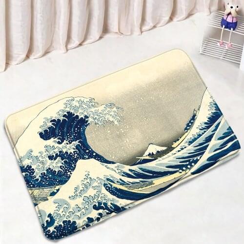 Creative Ocean Wave Bath Mats Retro Style Art Fuji Mountain Scenery Home Bedroom Floor Mat Door Pad Bathroom Non-slip Rugs Decor