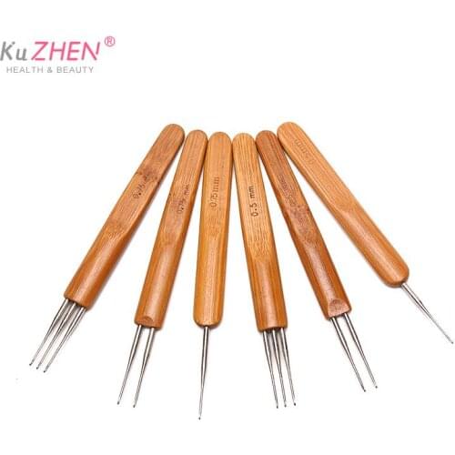 Profeesional Dreadlock Crochet Natural Bamboo Handle Hook 0.5Mm 0.75Mm 1-Hook 2-Hooks 3-Hooks Needle For Dreads Lock Needle