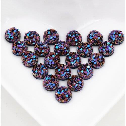 Fashion 40pcs 8mm 10mm 12mm Dream Aurora AB Colors Natural ore Style Flat back Resin Cabochons For Bracelet Earrings accessories