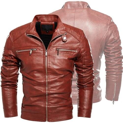 2020 New Mens Jackets and Coats PU+Velvet Warm Jacket Men Leather Motorcycle Jacket Embroidery Bomber Jacket Winter Coat Men