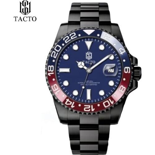 2020 TACTO Mens Watches Top Brand Luxury Gmt-Driver Sport Watches Black Steel Case Rotated Male Wrist Watch Relogios Masculinos