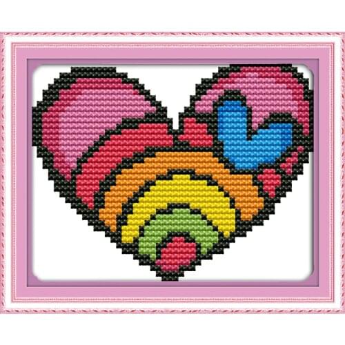 Joy Sunday Rainbow heart Samped or Counted Cross Stitch Sets DIY 11CT14CT Cross Stitch Kits for Embroidery Home Decor Needlework