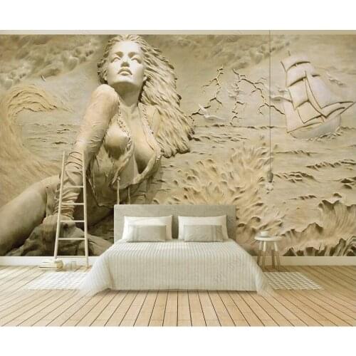 Custom mural 3d photo wallpaper European golden embossed seaside sexy beauty decor in the living room wallpaper for walls 3 d