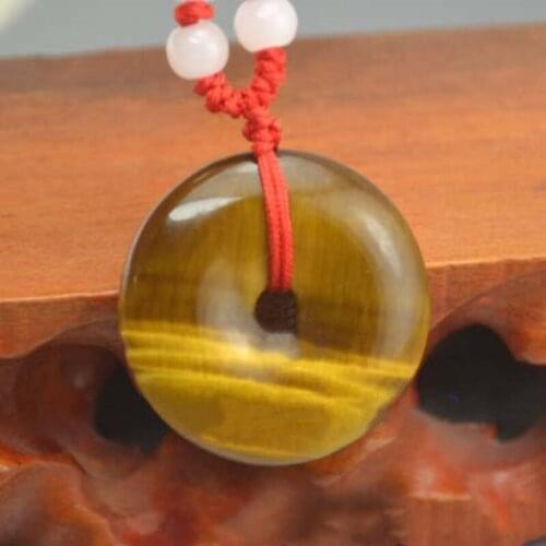 Natural Tigers Eye Stone Peace-buckle Pendant Jewelry Fine Jewelry lucky Safety Auspicious Amulet Jade Pendant Jewelry