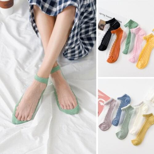 1 Pair Japanese Style Breathable Ultra Thin Women Socks Sexy Lace Silk Transparent Stretch Cool Girls Elastic Short Female Sox