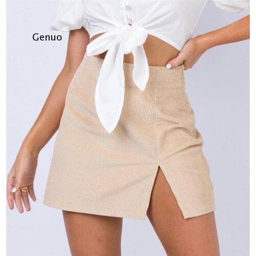 Autumn Winter Ins Net Red High Waist Womens Clothes Corduroy Half-length Skirt Pure Color Vent A Short Skirt Girl