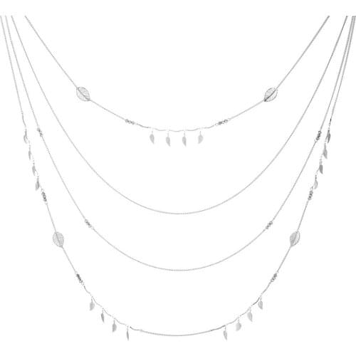 4 Multi Layer Chain Chokers Necklaces for Women Female Luxury Stainless Steel Silvery Leaf Charm Trendy Jewelry Accessories 2021