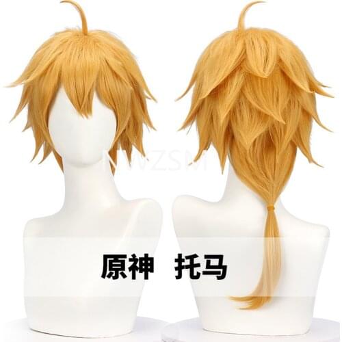 Genshin Impact Tohma Cosplay 56cm Hair Light Brown Wig Cosplay Anime Cosplay Wigs Heat Resistant Synthetic Wigs Hair