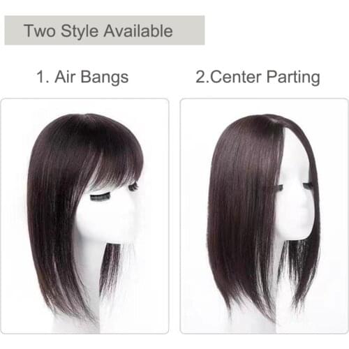 10"-24" Virgin Malaysia Human Hair Topper With Finge Air Bangs Silk Skin Base Toupee for Thinning Hair Women 12X13CM