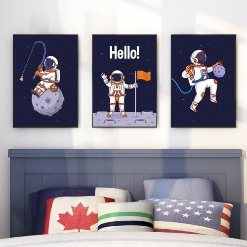 Simple Nordic cartoon hand-painted astronaut planet space rocket children room high-grade decoration picture poster printing