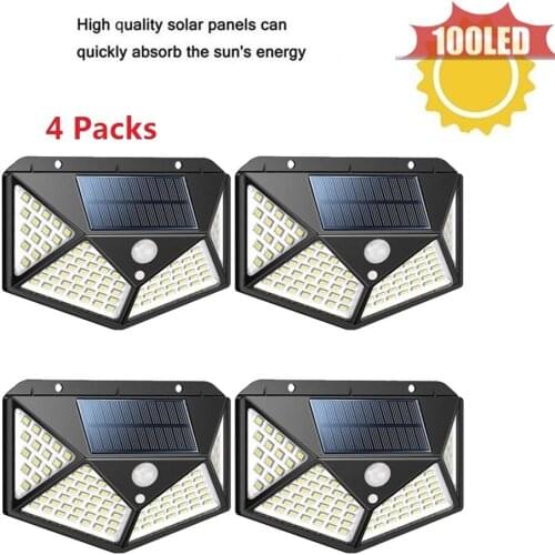 1-4pcs 100LED Degree Radar Sensor Led Solar Lamp Night Light Motion Detector Smart ON/OFF Energy Saving Outdoor Emergency Light