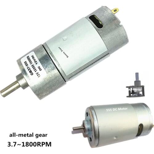 37GB-550/555 DC Gear Motor 6V 12V 24V All-Metal Gear Low Speed 2RPM-1800RPM Quiet Model Motor