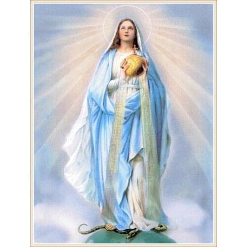 Religion Diy Diamond Painting Cross Stitch Holding The Cross Virgin Mary Needlework Diamond Embroidery Full Diamond Decorative