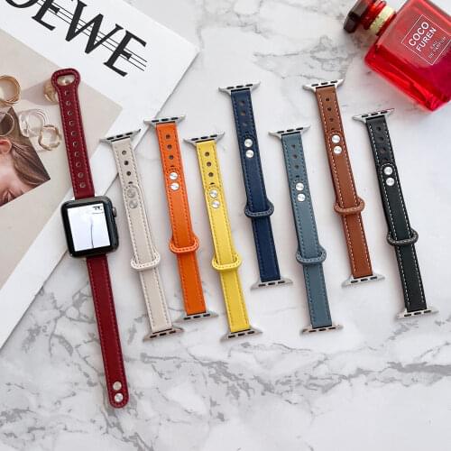 New strap For apple watch 38mm 40mm 42mm 44mm band women Girl fashion Slim Leather bracelet for iwatch series 6 se 5 4 3 2 bands