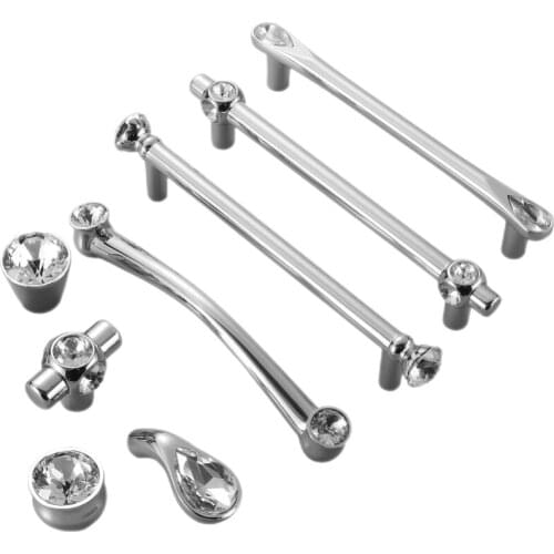 Silver Light Luxury Crystals Pulls Furniture Cabinet Door Crystal Garden Knobs Door Crystal Garden Pen Kitchen Wardrobe Handle