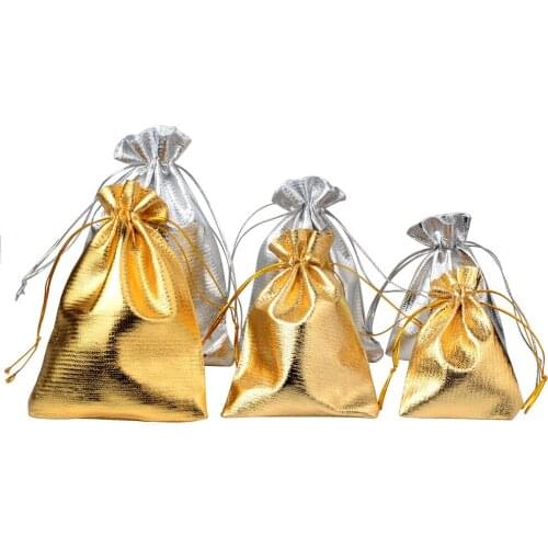 7x9cm 9x12cm 10x15cm Wedding Gift Bags & Pouches, 25pcs/lot Jewelry Packing Silver Gold Foil Cloth Drawstring Velvet Bag