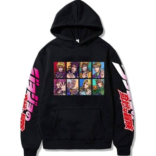 Japanese Anime Jojo Bizarre Adventure Harajuku Hoodies Printed Mens Hoodie Male Streetwear Fashion Casual sweatshirt Coat