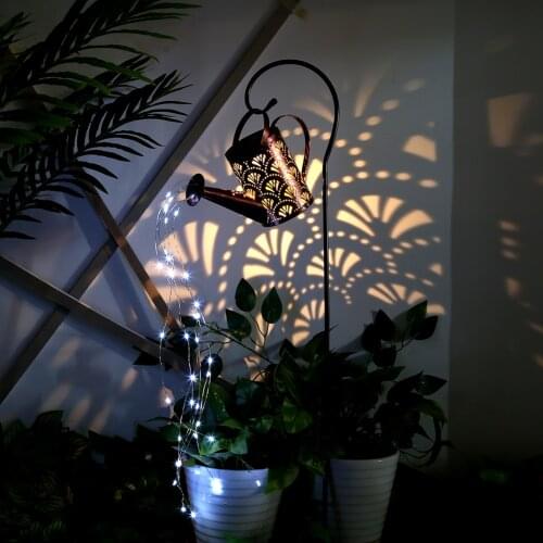 Outdoor Solar Watering Can Ornament Lamp Garden Art Light Hollow-out Iron Shower Lamp For Yard Lawn Art Outdoor Home Decorations