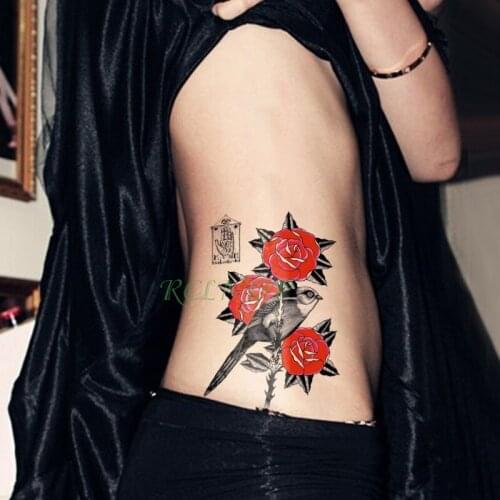 Waterproof Temporary Tattoo Sticker Rose Bird fake tatto flash tatoo tatouage temporaire arm leg hand art for women girl men