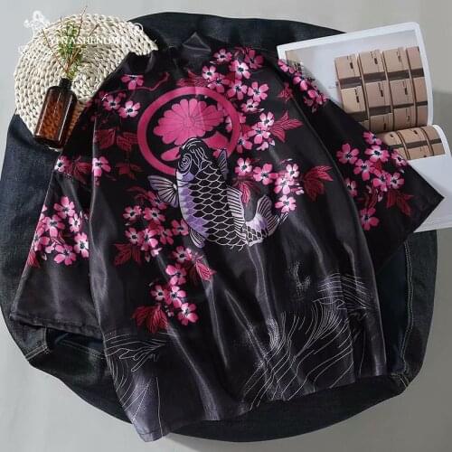 Yukata Kimonos Women Harajuku Cardigan Japanese Kimono Summer Carp Print Loose Shirt Tops Casual Woman Man Kimonos Coat Couple