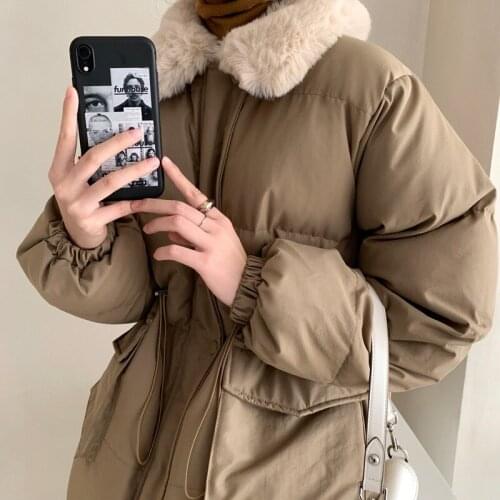 LMQ NEW 2020 Women Winter Faux Rabbit Fur Lapel Collar Windproof Short Cotton Coats Thick Warm Fashion Elegant Zipper Chic Tops