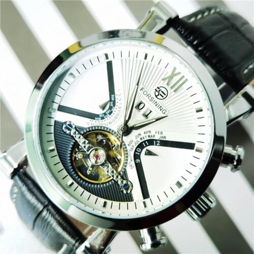 Forsining 2020 Tourbillion Classic Design Calendar Display Bezel Genuine Leather Automatic Watch Mens Watches Top Brand Luxury
